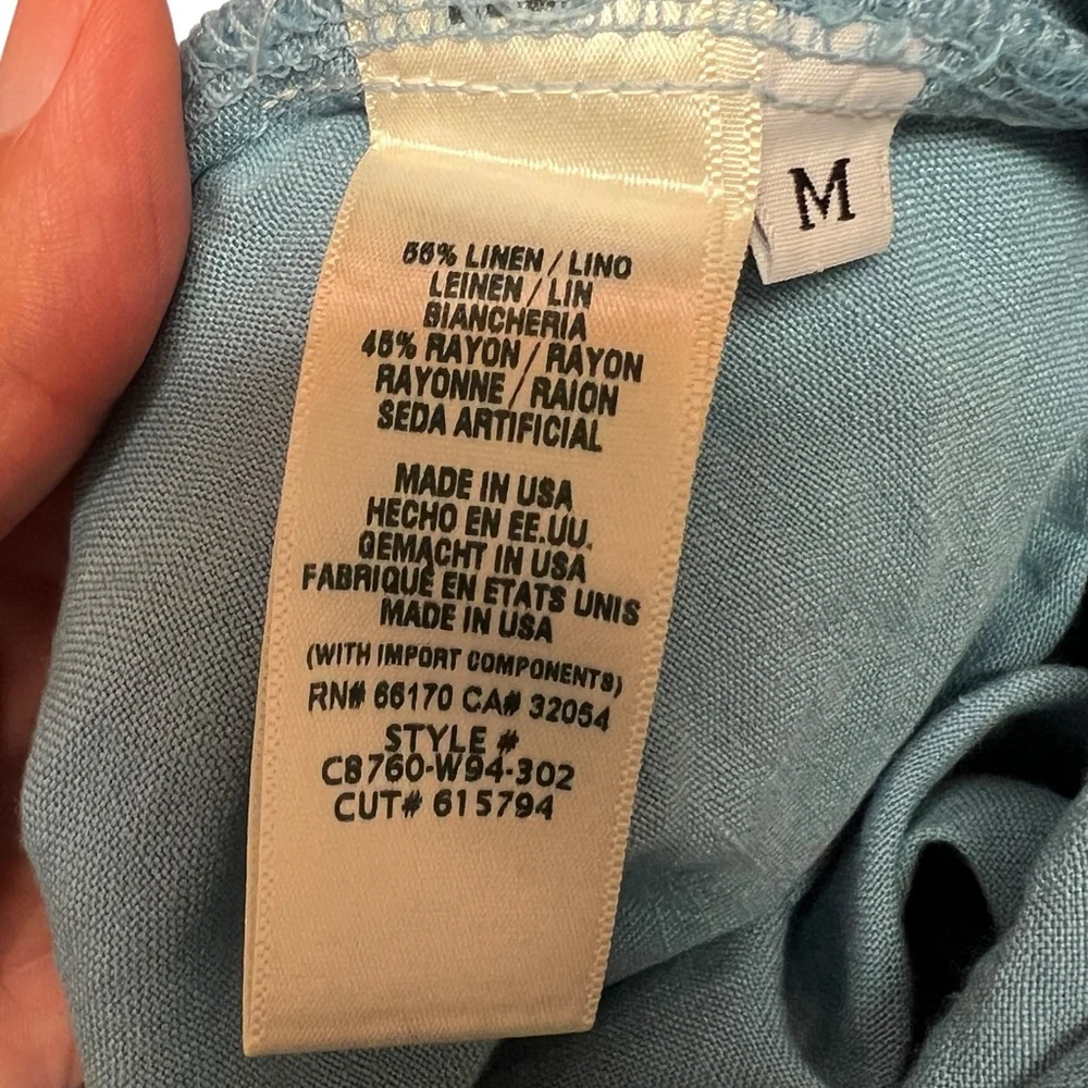 Cloth & Stone Anthropologie Linen Blend Jumpsuit Blue Wrap Short Sleeve Size M - Picture 14 of 16